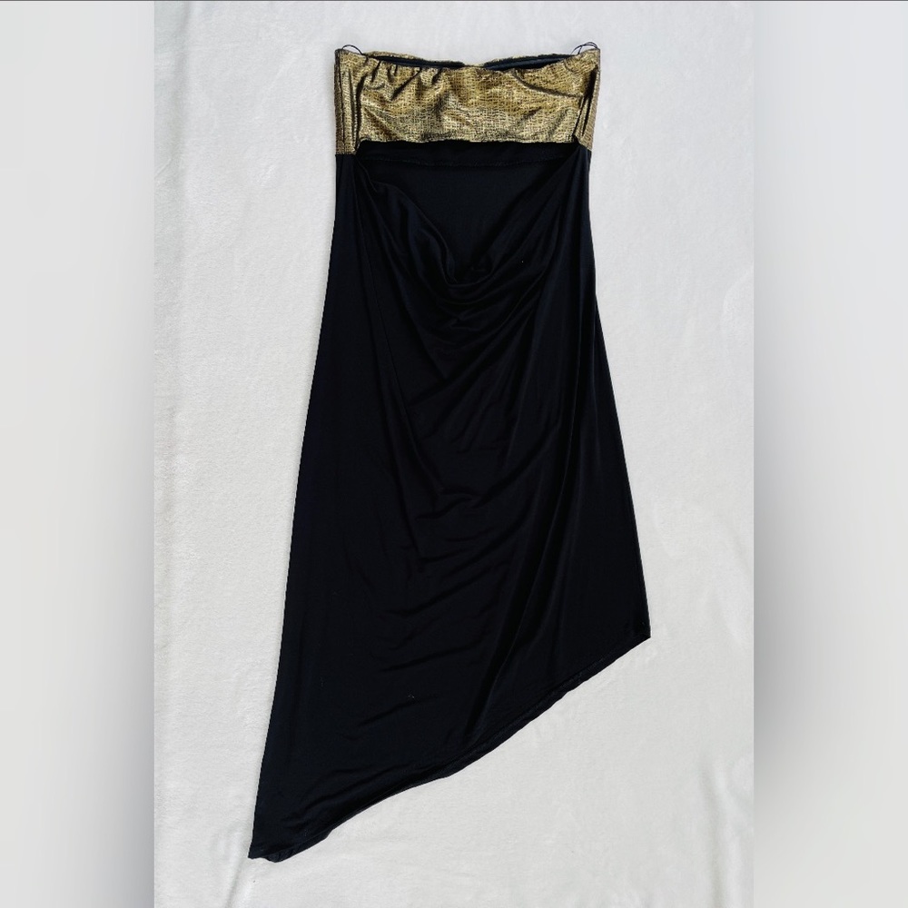 Marie France Van Damme gold and black midi dress. Size 3. New
